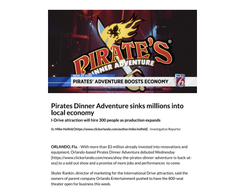 Pirates Dinner Adventure Reopening July 4 After Hurricane Irma